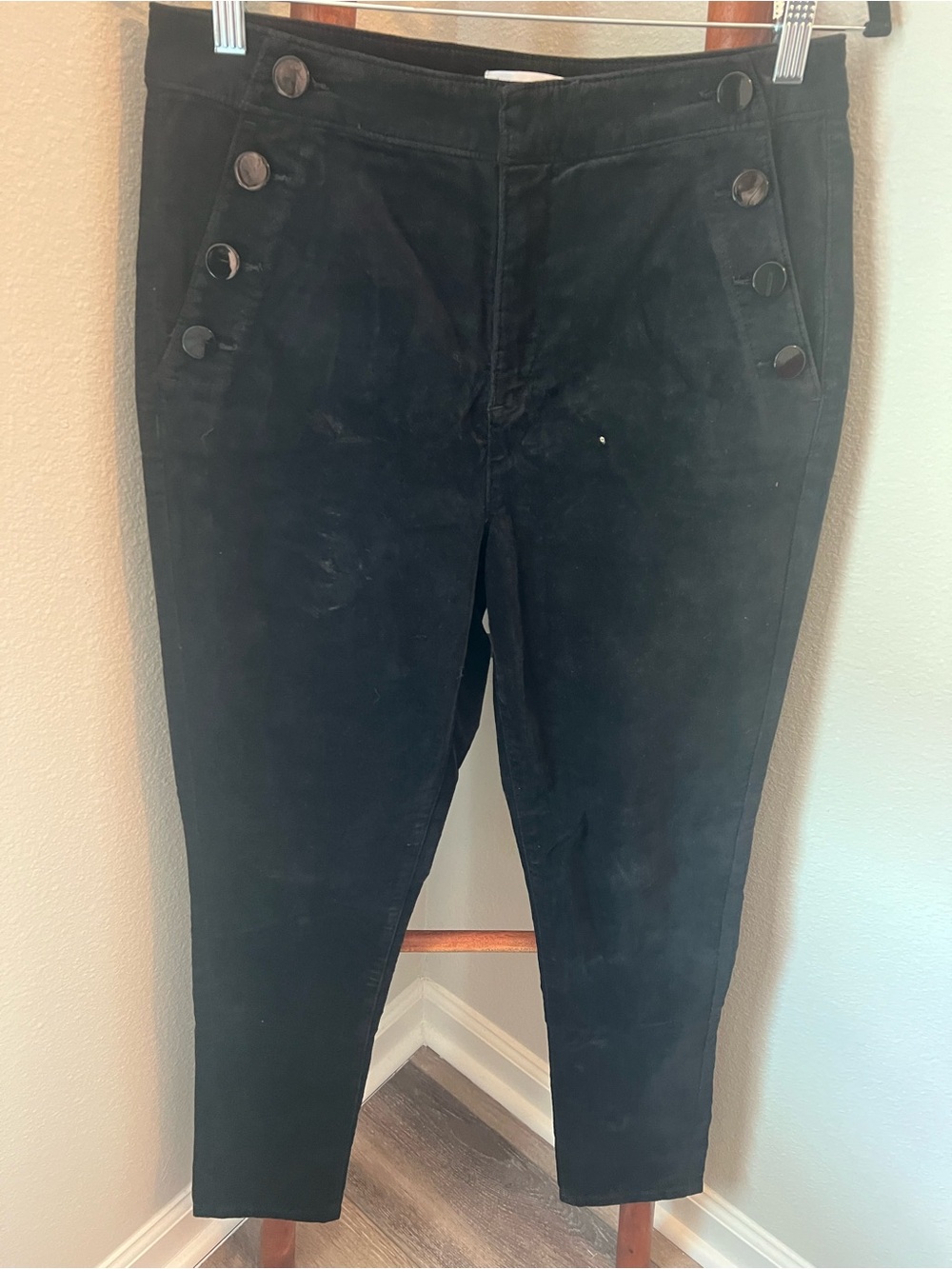 LOFT Black Velvet Button Detail Ankle Pants Size 30